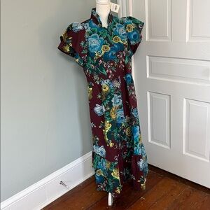 NWT Tuckernuck Oxblood Verdant Floral Alice Dress Brown Maxi 100% Cotton Large